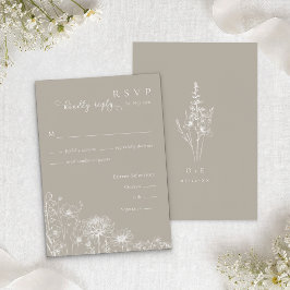 Taupe Wildflower RSVP Kaart Neutrale Huwelijks Uit