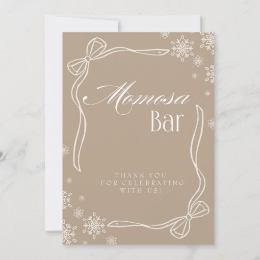 Taupe Winter Coquette "Momosa" Mimosa Bar Sign Kaart (Achterkant)