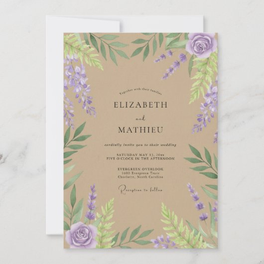 Taupe Wisteria Bruiloft Kaart (Voorkant)