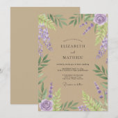 Taupe Wisteria Bruiloft Kaart (Voorkant / Achterkant)