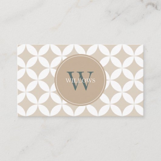Taupe, wit en salie groen monogram visitekaartje (Voorkant)