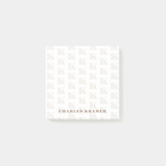 Taupe Wit minimaal vet Monogram Initiaal Letter Post-it® Notes (Voorkant)
