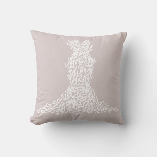 Taupe & Witte Bladeren Jurk Moderne Mode Chic Kussen (Voorkant)