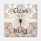 Taupe & Witte Damast Vlinder Vaatwasser Magneet (Voorkant)