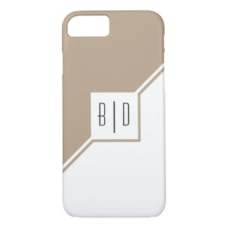 Taupe, witte driehoeken, monogram moderne geometri 	iPhone 8/7 hoesje