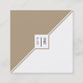 Taupe, witte driehoeken, monogram moderne geometri vierkante visitekaartje (Voorkant)