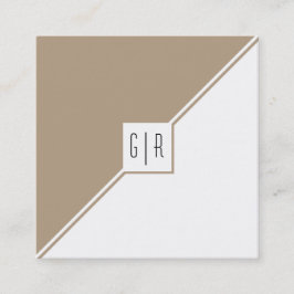 Taupe, witte driehoeken, monogram moderne geometri vierkante visitekaartje
