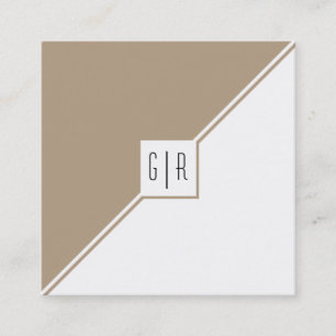Taupe, witte driehoeken, monogram moderne geometri vierkante visitekaartje