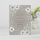 Taupe Witte Rozen Bruiloft Kaart (Staand voorkant)