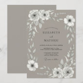 Taupe Witte Rozen Bruiloft Kaart (Voorkant / Achterkant)