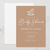 Taupe Witte Typografie Baby shower Rocking Horse Kaart (Voorkant / Achterkant)