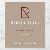 Taupe Witte Typografie Moderne Rode Monogram Wijn Etiket (Enkel label)