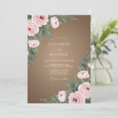 Taupe Zachte Roze Bloemblad Bruiloft Kaart (Staand voorkant)