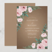 Taupe Zachte Roze Bloemblad Bruiloft Kaart (Voorkant / Achterkant)