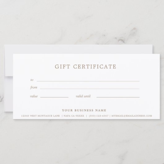 Taupe Zakelijke Cadeaubon Elegant Eenvoudig (Achterkant)