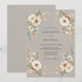 Taupe Zeeschuim Blad Bruiloft Kaart (Voorkant / Achterkant)