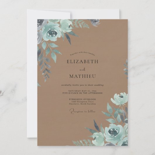 Taupe Zeeschuim Bloem Bruiloft Kaart (Voorkant)