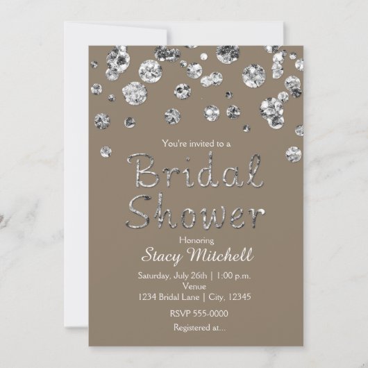 Taupe Zilver Glitter Glam Trouwfeest Uitnodiging (Voorkant)