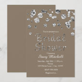 Taupe Zilver Glitter Glam Trouwfeest Uitnodiging (Voorkant / Achterkant)