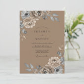 Taupe Zilver Ranunculus Eucalyptus Bruiloft Kaart (Staand voorkant)