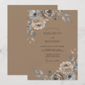 Taupe Zilver Ranunculus Eucalyptus Bruiloft Kaart (Voorkant / Achterkant)