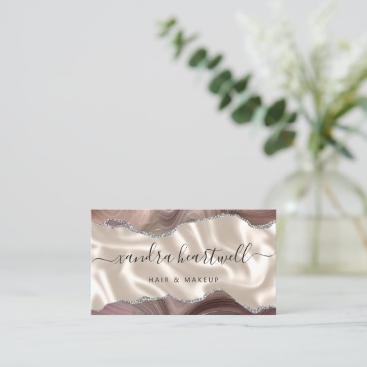 Taupe Zilveren Agaat Ivoor Luxe Visitekaartje (Staand voorkant)