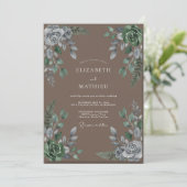 Taupe Zilveren Blad Bruiloft Kaart (Staand voorkant)