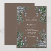 Taupe Zilveren Blad Bruiloft Kaart (Voorkant / Achterkant)