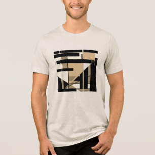 Taupe Zwart Tan Geometrische MCM-achtige Art Desig Tri-Blend Shirt