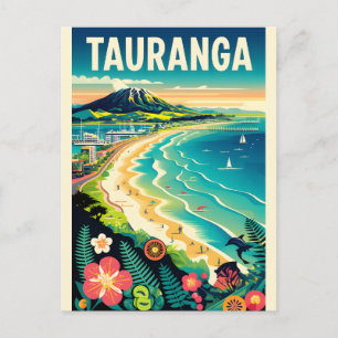 Tauranga Nieuw-Zeeland Retro Reisposter Kunst Feestdagenkaart