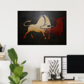 Taurean Bulls Animal Abstract Art Poster (Thuiskantoor)