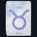 Taurus Astrologie Sign Speciaal Paars iPad Air Cover<br><div class="desc">Deze ,  gepersonaliseerde paarse en lavender Taurus iPad-draagtas heeft uw astrologische teken van de Zodiac in een mooie glans zoals de constellaties. Pas dit schattige astrologische symbool cadeau aan met jouw naam in mooi cursief script voor iemand met een late verjaardag van April of vroege van Mei.</div>