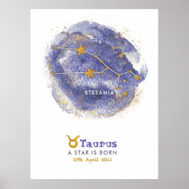 Taurus Baby Naam Zodiac Starry Nursery Poster