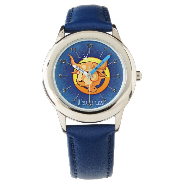 Taurus blauw geel horloge (Voorkant)