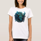 Taurus Blauwgroen en Zwarte Waterverf Zodiac T-Shi T-shirt (Voorkant)