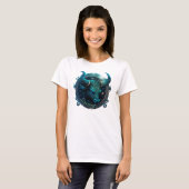 Taurus Blauwgroen en Zwarte Waterverf Zodiac T-Shi T-shirt (Voorkant volledig)