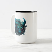 Taurus Blauwgroen en Zwarte Waterverf Zodiac Tweekleurige Koffiemok (Voorkant links)