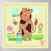 Taurus Bull Cat Zodiac Kwekerij Print