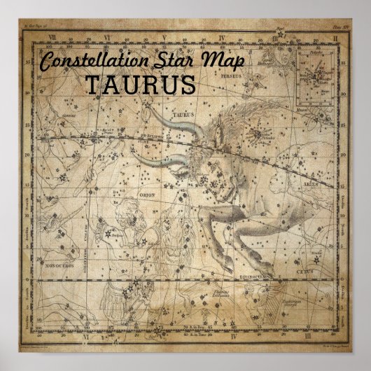 Taurus Bull Constellation Star Map May Poster (Voorkant)