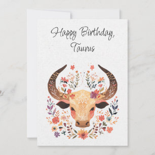 Taurus Bull Zodiac Boho Floral Verjaardag Kaart