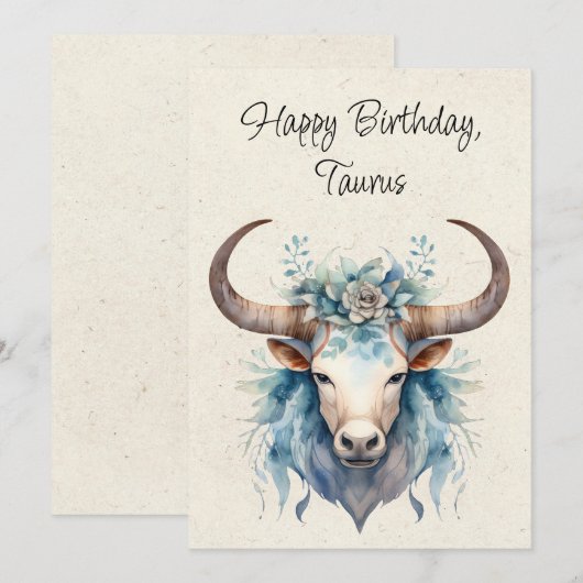 Taurus Bull Zodiac Waterverf Verjaardag Kaart (Voorkant / Achterkant)