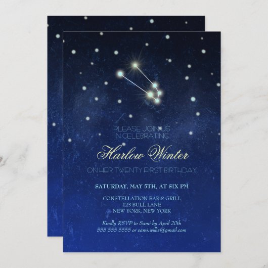 Taurus Constellation Birthday Party Kaart (Voorkant / Achterkant)