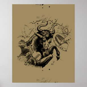 Taurus Constellation Hevelius 1690 Engraving Poster