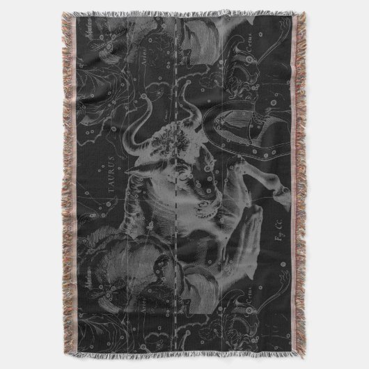 Taurus Constellation Hevelius 1690 op Black Deken (Voorkant Verticaal)