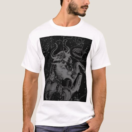Taurus Constellation Hevelius 1690 op Black T-shirt (Voorkant)