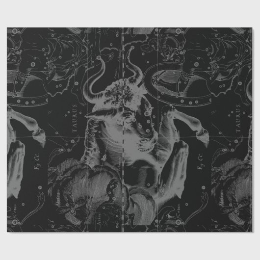 Taurus Constellation Map Hevelius 1690 op zwart Cadeaupapier (Vlak)