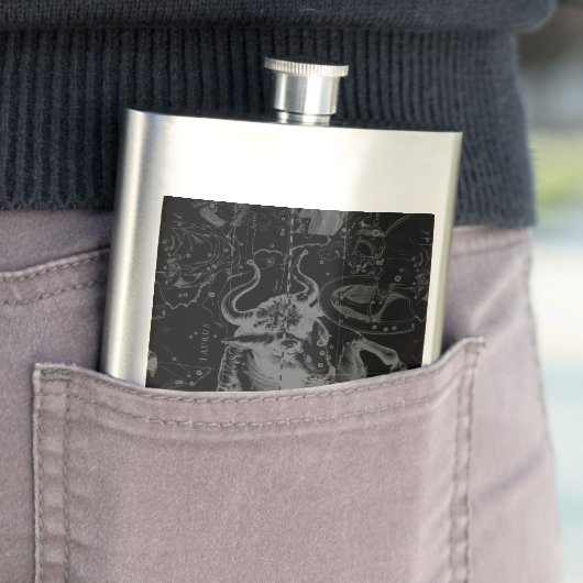 Taurus Constellation Map Hevelius 1690 op zwart Flacon (Voorbeeld)