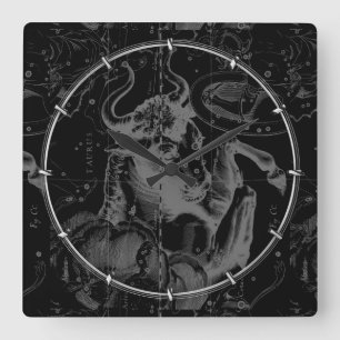 Taurus Constellation Map Hevelius 1690 op zwart Vierkante Klok