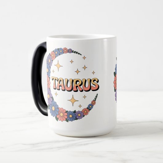 Taurus Crescent Moon Flowers Morphing Mug Magische Mok (Voorkant links)