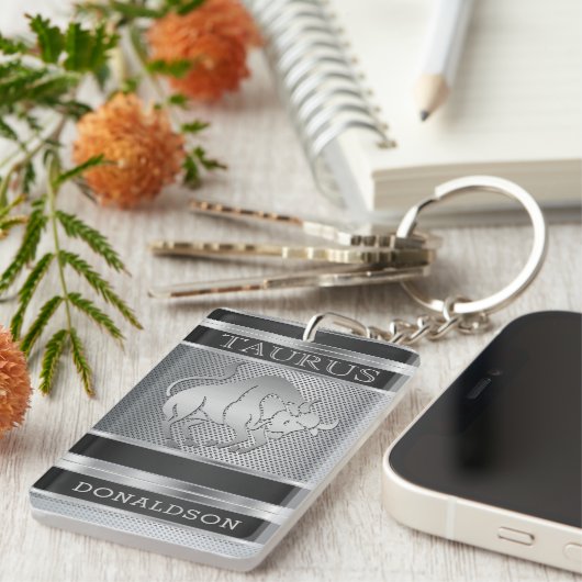 Taurus ♉ de Bull in Black en Silver Mesh Sleutelhanger (Voorkant Rechts)